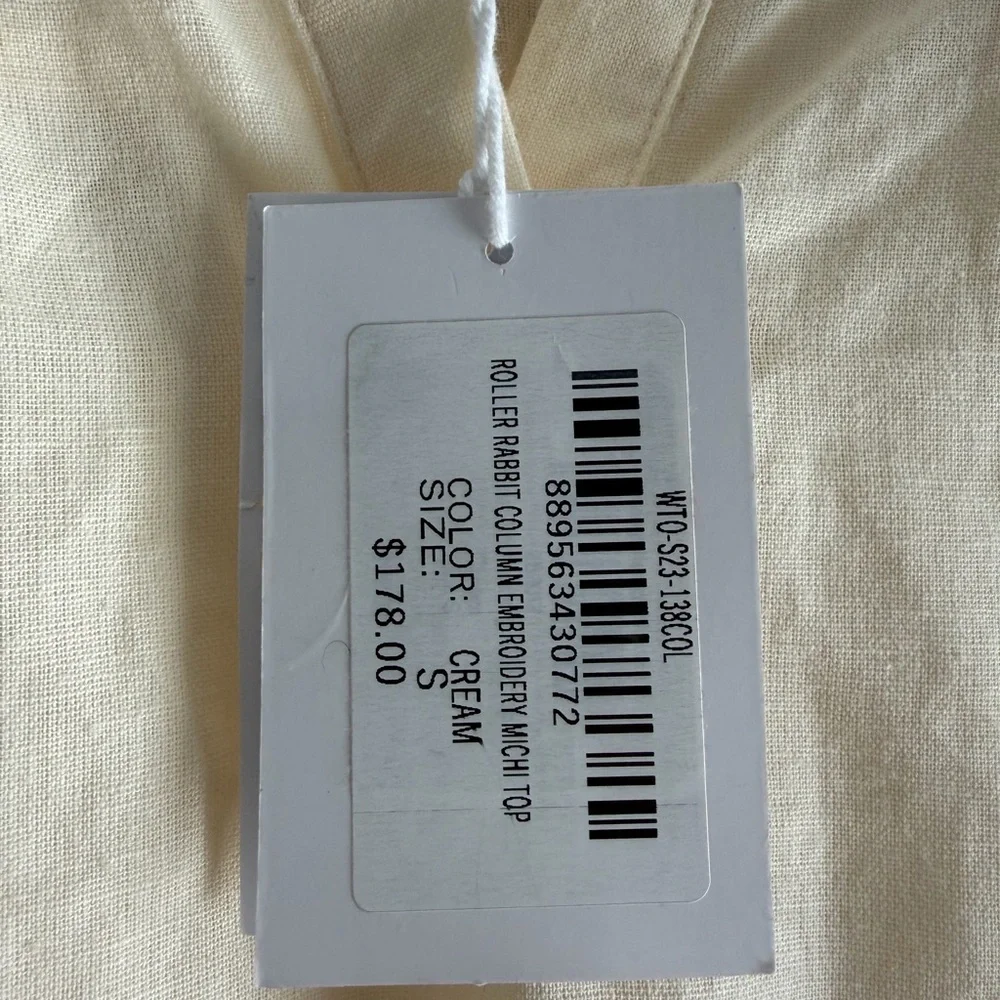 Roller Rabbit NWT Column Embroidery Michi Cream V Neck Top‎ Women's Size S - Picture 8 of 14
